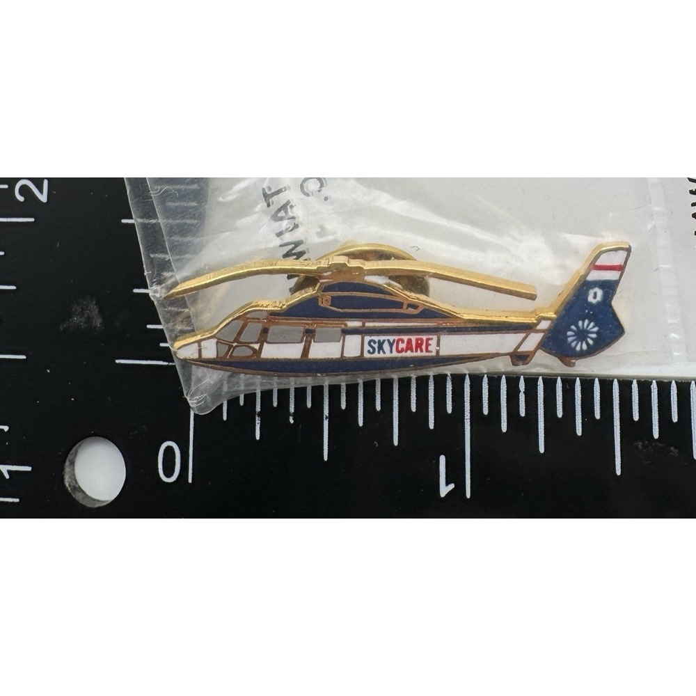Hospital SkyCare Helicopter Air Ambulance Lapel Tie Pin Red Blue Medical Badge
